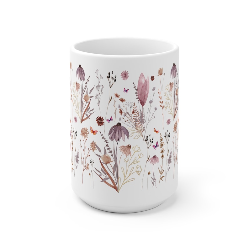 Boho Wildflowers Cottagecore Coffee Mug, Pressed Flowers Mug, Pastel Floral Nature Mug, Wildflower Tea Cup, Flower Garden Lover,Gift for Her immagine 3