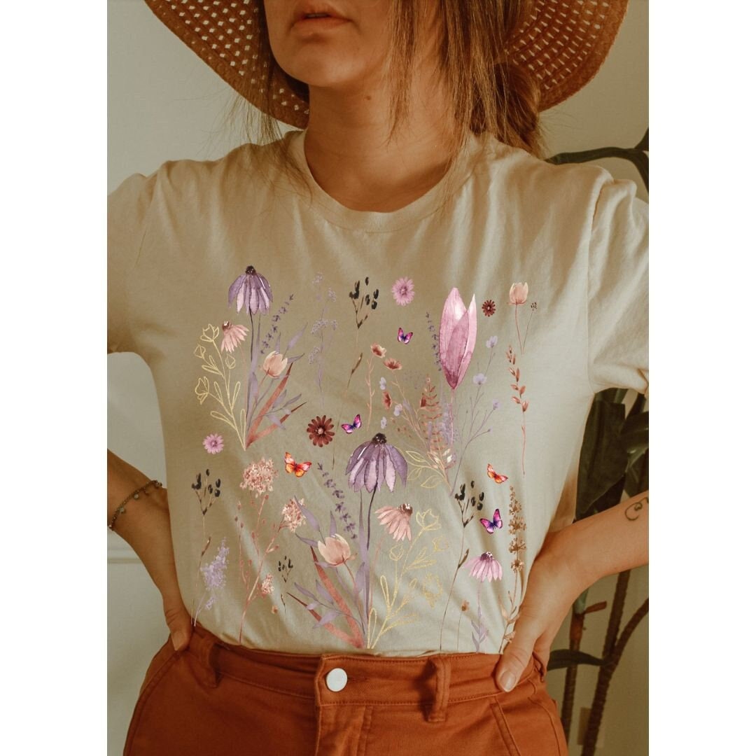 Cade Tee Wildflowers Washed Grey