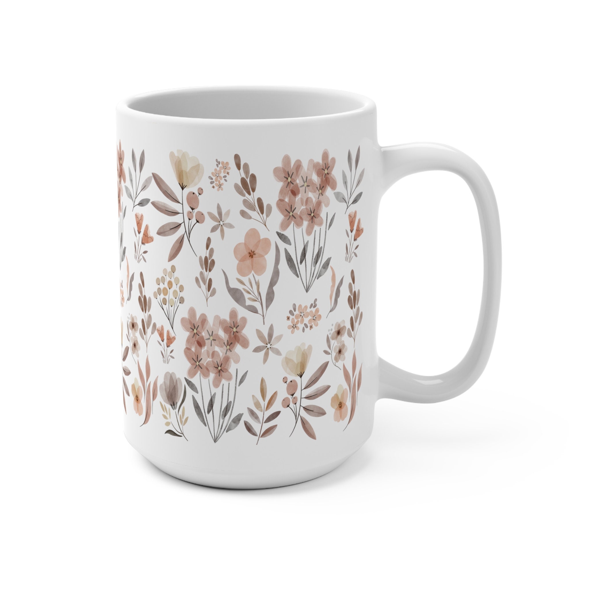 Boho Wildflowers Cottagecore Coffee Mug, Pressed Flowers Mug, Pastel ...
