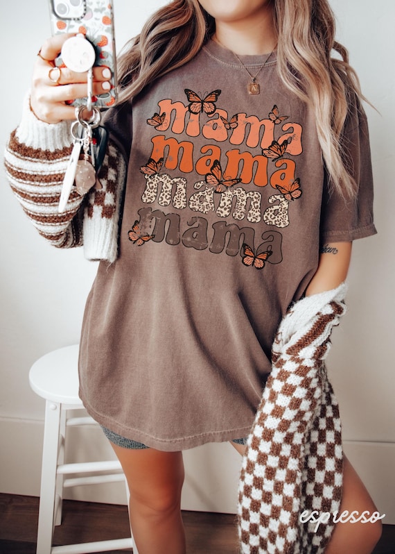 Comfort Colors® Retro Butterfly Mama Shirt Mothers Day Gift From Daughter for Mom, Fall Mama Tshirt, Birthday For Her, Baby Shower Christmas