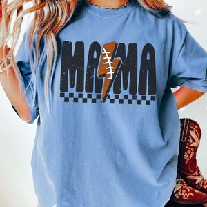 Comfort Colors® Checkered Football Mama Shirt, Lightning Football Mama Tee, Football Mom Tshirt, Game Day Football Season, Sport Mom Tee Blue Jean