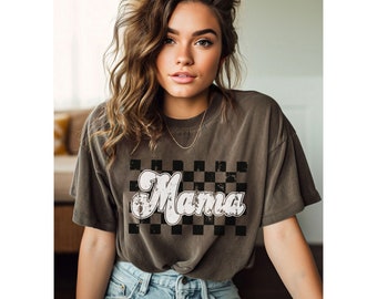 Comfort Colors® Retro Mama Shirt, Checkered Tshirt, Mothers Day Gift, Cool Mom, Gift for Her, Personalized Gift, Mom Life, New Mom, Trendy