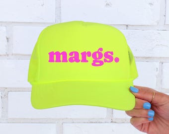 Retro Margs Trucker Hat, Day Drinking Trucker Hat, Custom Neon Trucker Hat, Girls Trip Hat, Bad Influence Custom Hats, Margarita Lovers Hat