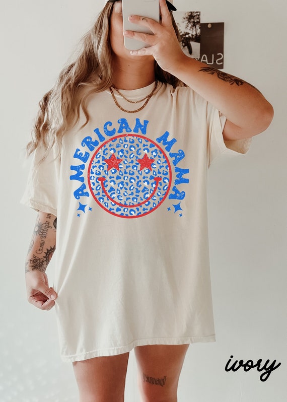 Comfort Colors® Retro American Mama Leopard Star USA Graphic Tee, 4th of July Graphic Tee, Star American Graphic Tee, Retro USA Comfort