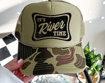 Camo Retro River Time Ballcap, River Life Trucker Hat, Day Drinking Weather trucker hat, neon trucker hat, river hat, Birthday Gift