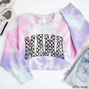 Checkered Retro Mama Sweatshirt, Tie Dye Mama Sweatshirt, New Mom Gift, Going Home Outfit For Mama, Mama Loungewear, Mama Embroidered Shirt