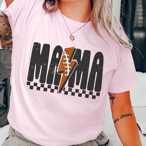 Comfort Colors® Checkered Football Mama Shirt, Lightning Football Mama Tee, Football Mom Tshirt, Game Day Football Season, Sport Mom Tee Blossom