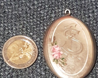 Beautiful and sweet antique silver photo locket with engraved initials and flowers