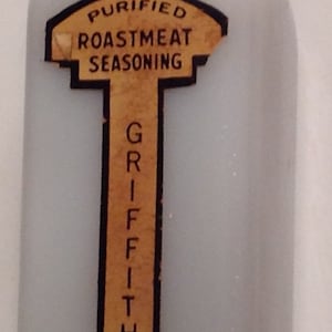 Griffiths Roast Meat Seasoning Milk Glass Spice Bottle 2 oz Vintage 1940s