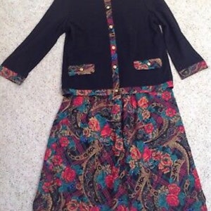 Womens Floral Skirt Black Top Outfit Alfred Dunner Size 12