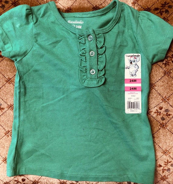 Garanimals Toddler Girls Size 24 Month Ruffled Front Green T shirt
