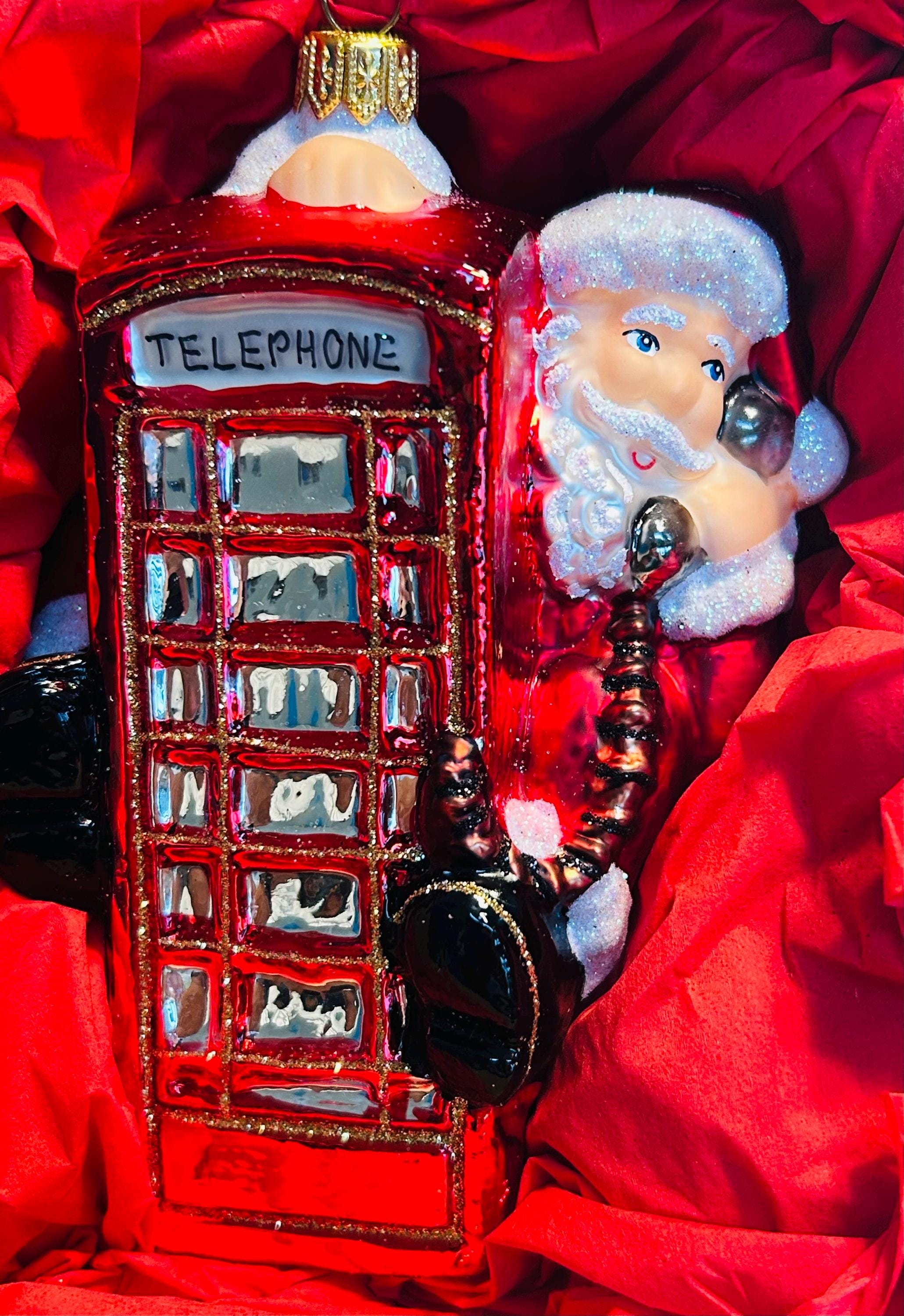 Max Glass Christmas Ornament Mouth Blown Santa Claus in Red Phone