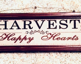 Targa da muro Harvest Happy Hearts cornice in legno foglie di quercia 19" x 6"