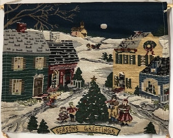 Tapestry Wall Hanging Christmas Village Winter 13" x 16"