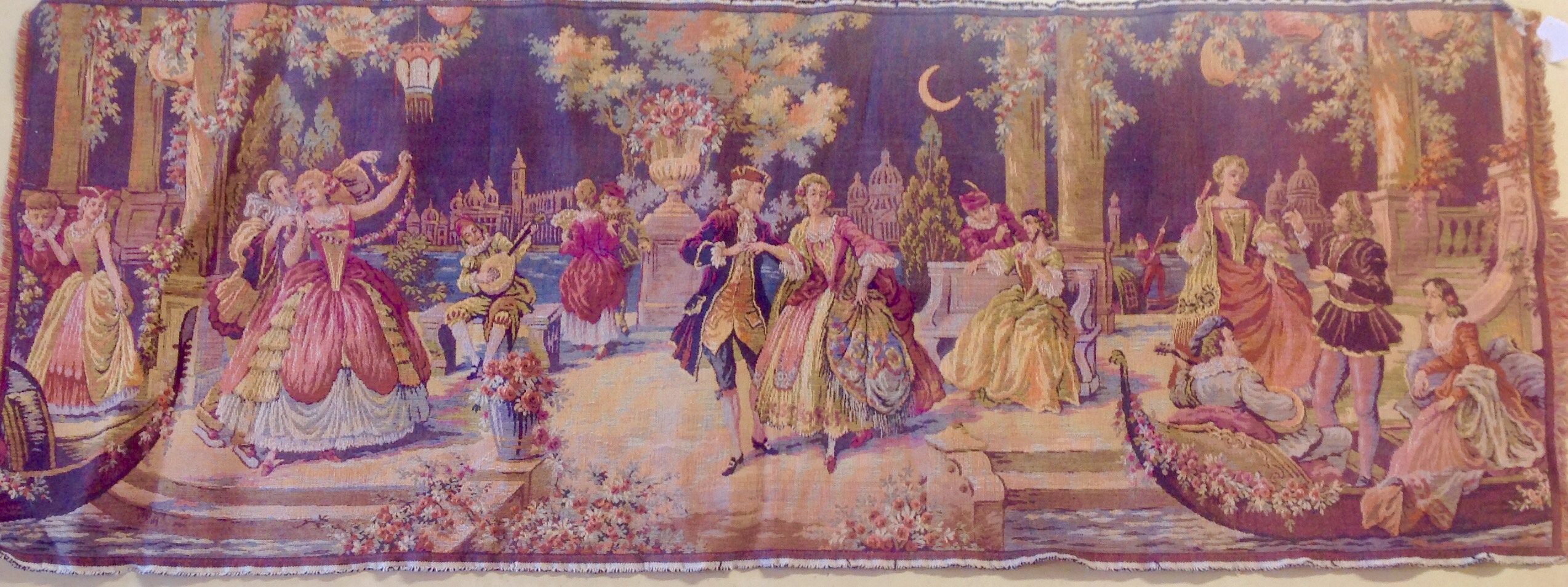 Victorian Antique Tapestry Dancing in the Moonlight Made in Etsy