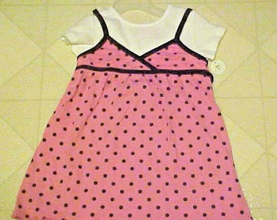 Vintage Polka Dot Jumper Dress Outfit: Toddler Girls 3T, Pink Brown