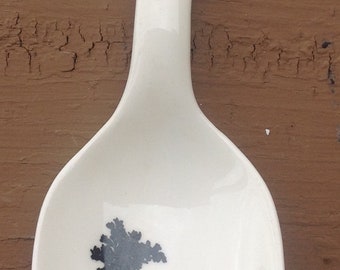 Ceramic Serving Spoon Silhouette White Black Horse People Under Tree Vintage