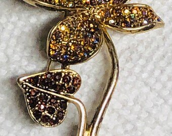 Pin Brooch Aurora Borealis Gold Flower Vintage
