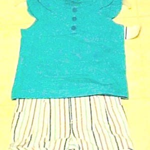 Vintage Healthtex Girls 12 Month Summer Outfit Turquoise Blue Top Striped Shorts