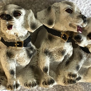 Figurine Dalmatian Dog Three Puppies Black & White Spots