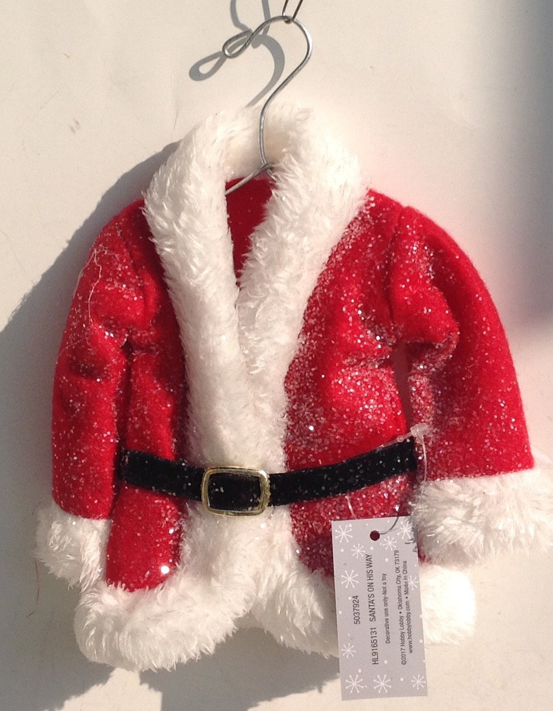 Christmas Ornament Glittery Red Fabric Santa Suit With Belt Etsy
