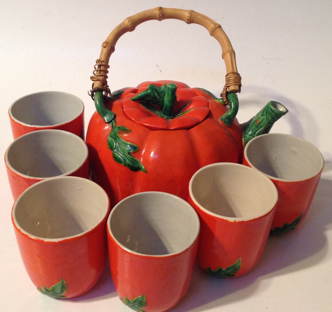 Occupied Japan Tomato Teapot and 6 Cups Set Vintage Porcelain Etsy