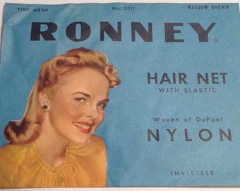 Vintage Nylon Hair Net Ronney Fine Mesh Medium Brown Invisible