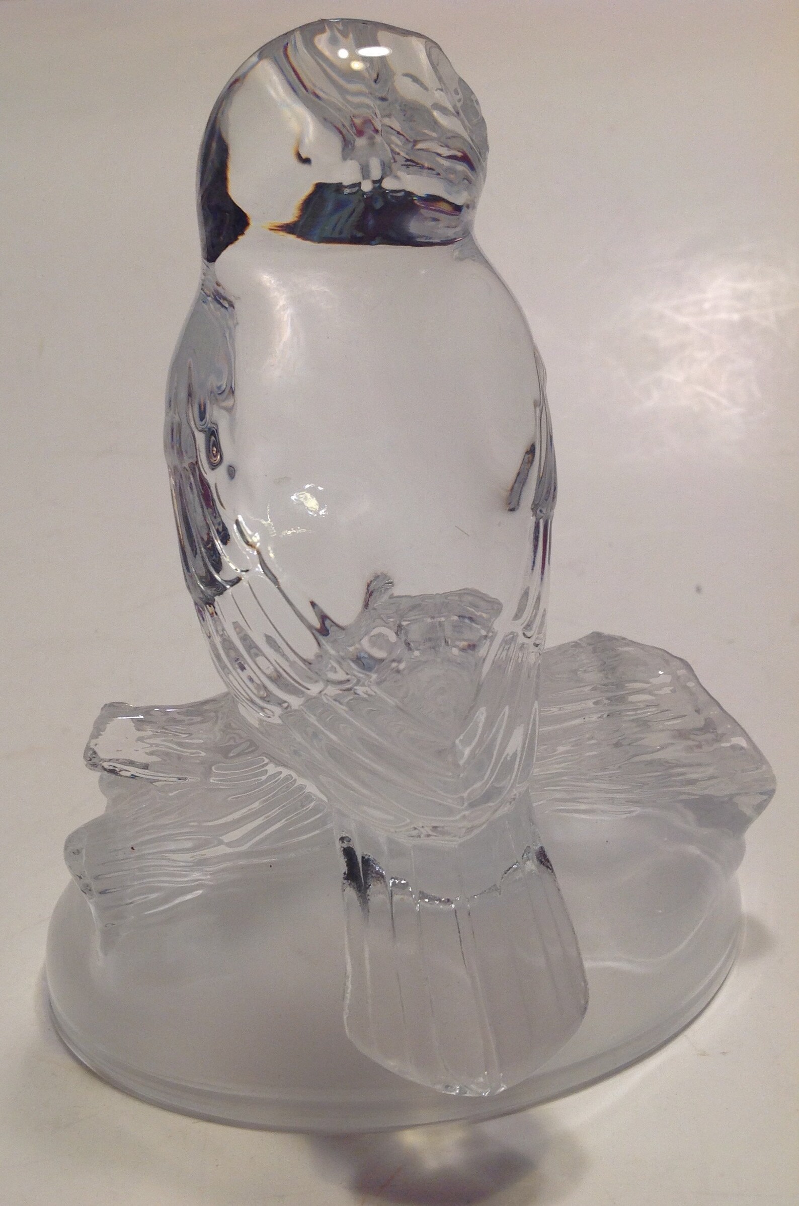 Figurine Glass Owl Paperweight Heavy Clear Frosted Satin Glass Etsy