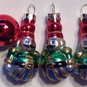 Vintage Glass Christmas Ornament Set of 7 Mini Balls Toy Soldiers