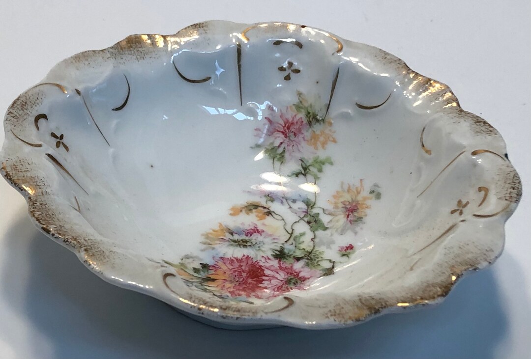 Vintage Porcelain Candy Dish Floral Pattern Gold Trim Etsy