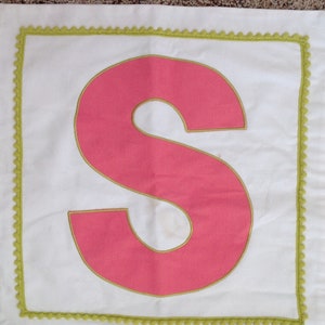 Pillowfort Monogram Initial S White Pink PIllow Case Cover 16 Inch