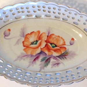 Vintage Occupied Japan Dish Hand Painted Poppies Oval  Porcelain