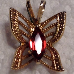 Vintage Pendant Gold Butterfly Orange/Brown Color Rhinestone Vintage