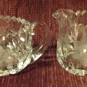 Vintage Glass Cream and Sugar with Etched Flowers