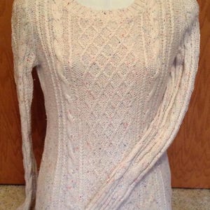 Old Navy Cable Knit Sweater White Cotton Blend Woven Multi Colored Strands Sz Small