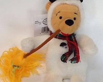 Plush Beanie Disney Store Christmas Snowman Winnie the Pooh 8" Bean Bag Toy Stuffed Animal