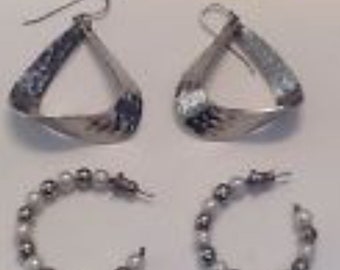 Vintage Pierced Earrings Lot 4 Pair Hoop Silver 1980s