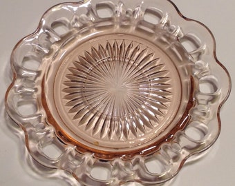 Old Colony Open Lace Vintage Pink Depression Glass Pink Saucer Anchor Hocking 1930s