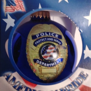 Krebs Kerst ornament Royal Blue Glass Ball Police Protect &Serve