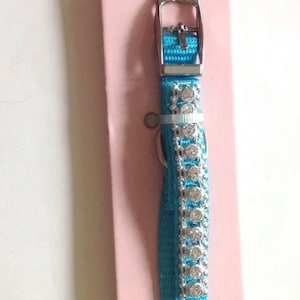 Pet Closet Blue Rhinestone Cat Dog Collar Nylon Small Breeds 12” Vintage Hollywood
