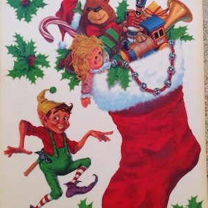 Static Window Clings Christmas Tetro Vintage Elf And Christmas Stocking New Nostalgia