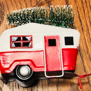 Hobby Lobby Christmas Ornament  Vintage Camper Travel Trailer Tree on Roof