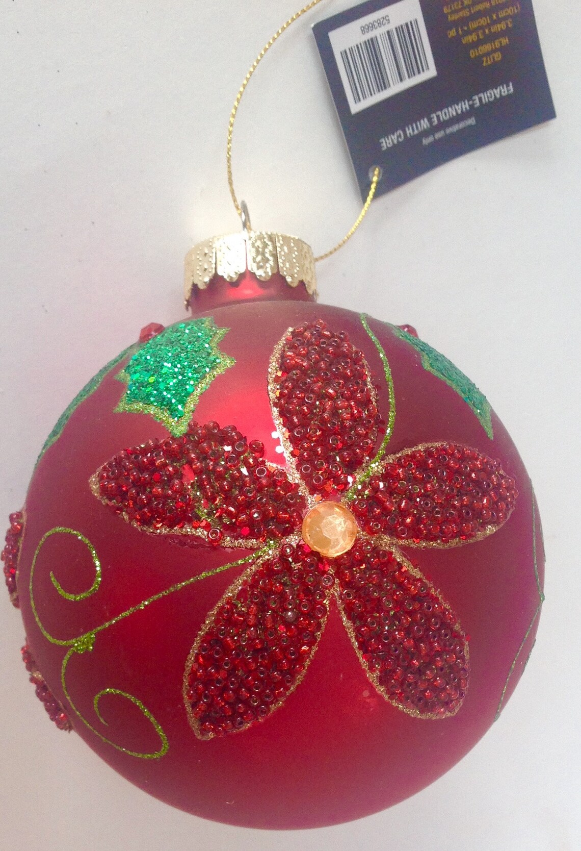 Robert Stanley Christmas Ornament Glass Ball Red Poinsettia Etsy
