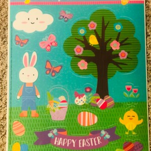 Happy Easter Eggs Bunny Chick Tree Vinyl Fenêtre statique Accroches 16 sur une feuille