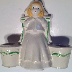 Pottery Planter Pot Vase Vintage Dutch Girl Carrying Pails