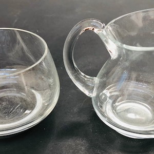 Vintage Swedish Modern Elegant Clear Glass Sugar Bowl and Creamer Set