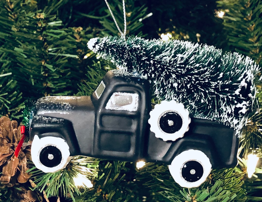 Hobby Lobby Christmas Ornament Glass Vintage Black Pickup Truck Tree in