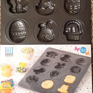 Sweet Creations 12 Cavity Easter Spring Cookie Pan Nonstick Bunny Duck Eggs