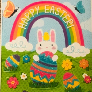 Happy Easter Bunny Eggs Rainbow Glittery Vinyl Static Window Clings One Sheet