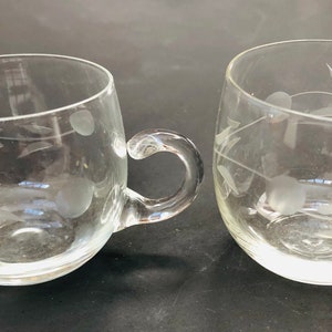 Vintage Swedish Modern Elegant Clear Etched Glass Vine Berry Sugar Bowl Creamer